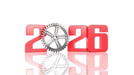 New Year 2026 Creative Design Concept with Gears - 3D Rendered Image	
