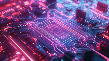 Obraz premium Glowing Circuit Board with Futuristic Tech Energy and Detail