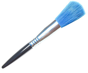 Fototapeta premium Blue artist paintbrush with silver ferrule, black handle, isolated on transparent background, studio shot, close-up view, professional tool, art supply, painting equipment