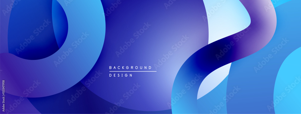 Poster Abstract fluid shapes, vibrant blues, purple gradients. Modern design, smooth curves create dynamic composition. Background element.