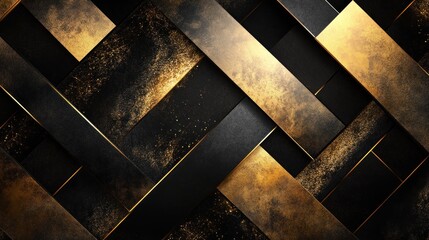 A bold geometric pattern in black and gold with shining metallic elements, forming a modern, luxurious backdrop that feels sleek and high-end