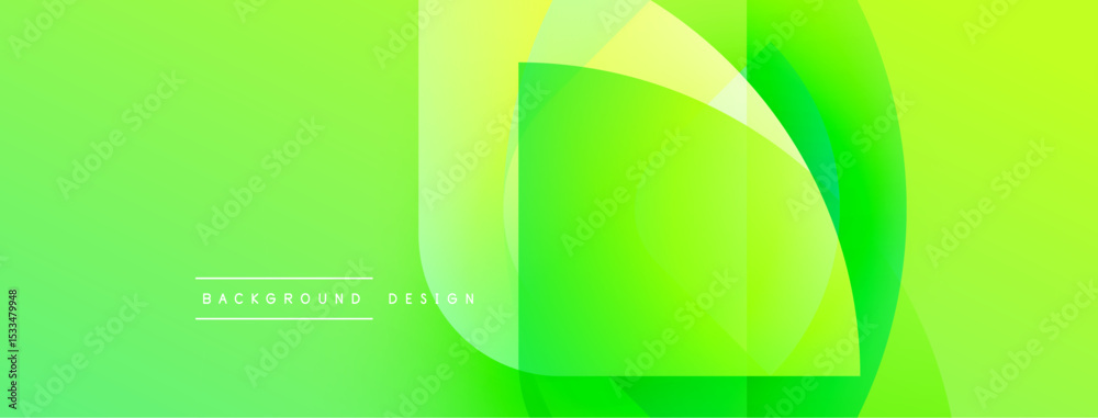 Poster Bright green gradient background. Overlapping translucent shapes create dynamic visual effect. Modern design element for digital projects.
