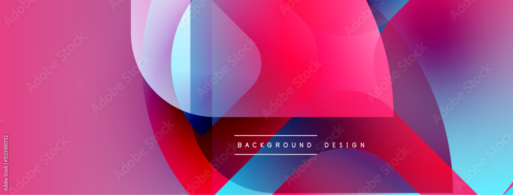 Poster abstract fluid shapes overlap, creating vibrant pinks, blues, purples. modern design with gradient e