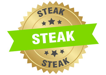 steak. steak round green and gold label isolated on transparent background