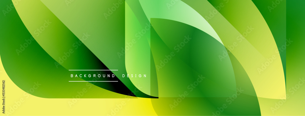 Poster abstract green design. smooth shapes overlap, creating vibrant gradients. yellow accents provide con