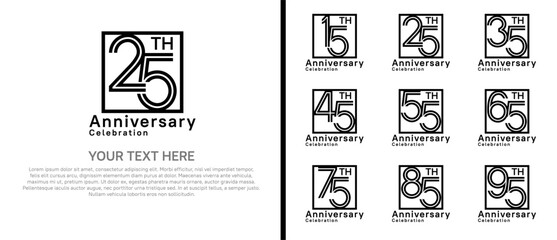 logo anniversary set. black color with square on white background for special event