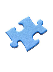 Obraz premium Single blue jigsaw puzzle piece isolated on transparent background, close-up view