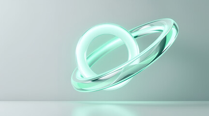 Abstract Light Green Glass Rings Intertwined on a Soft Gray Background