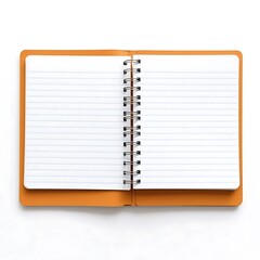 Open Orange Leather Notebook with Spiral Bound Lined Pages - Blank Stationery Mockup - Top-Down View