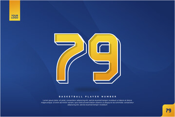 Bold Number 79 in Yellow Gradient with White Outline on Blue Background for Basketball Jersey Design