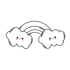 Cute black and white cloud and rainbow vector illustration on white background
