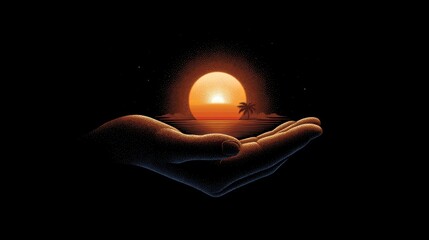Captivating sunset over palm trees scenic beach digital artwork tranquil environment close-up view serenity concept