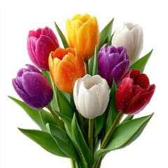 Vibrant tulip bouquet arrangement indoor space floral art bright environment close-up view nature's beauty