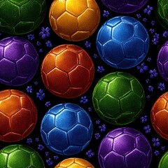 Exciting soccer ball patterns sports event digital art colorful design top-down view creative concept