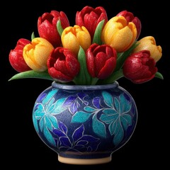 Vibrant tulip bouquet arrangement botanical art indoor decor colorful environment close-up view floral aesthetics