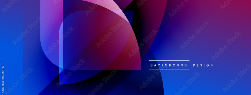 Poster abstract shapes overlap, creating vibrant blue, purple gradients. modern design elements suggest dig