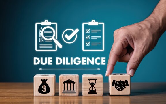 Wooden blocks illustrate the steps of due diligence.