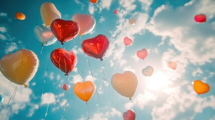 A Box flying on a parachute with pink cloud in valentine day,package flying down from sky and cloud with parachute, concept for delivery service,shopping online,air delivery service.