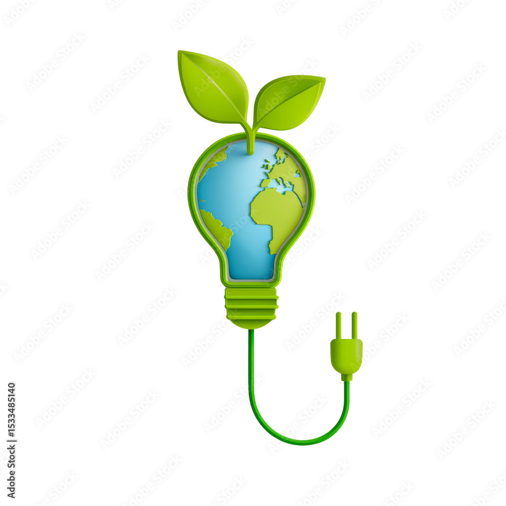 Poster innovative ecological solution with world globe within a light bulb shape