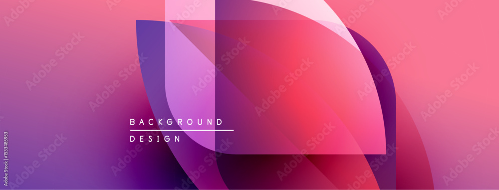 Poster Abstract gradient background. Overlapping shapes create dynamic visual effect. Pink, purple hues dominate composition. Modern design element.
