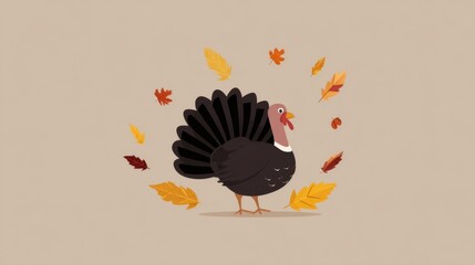 Thanksgiving turkey celebration autumn leaves digital art whimsical environment front view holiday concept