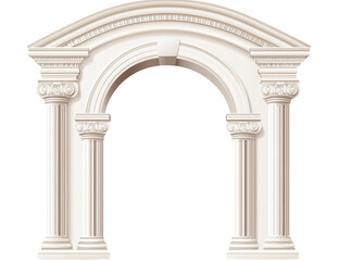 Obraz premium Classical white stone archway with columns, transparent background, architectural design element, elegant entrance, ornate details, interior design, exterior design, building facade, vintage