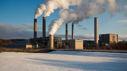 Geothermal power plant with steam rising from a circular hot water source, surrounded by metal pipes and equipment in a dry, mountainous landscape