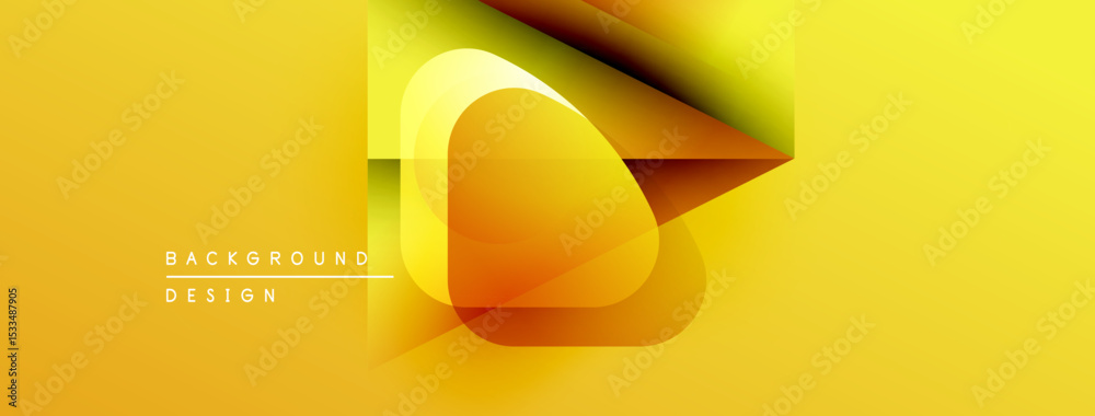 Poster Abstract yellow design features overlapping shapes. Gradient colors create dynamic visual effect. Minimalist style, modern aesthetic.