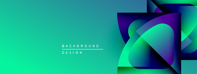 Abstract gradient background. Vivid turquoise, purple hues blend. Modern design elements create dynamic composition. Minimal text present.