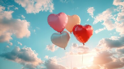 Fototapeta premium A Box flying on a parachute with pink cloud in valentine day,package flying down from sky and cloud with parachute, concept for delivery service,shopping online,air delivery service.