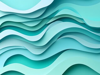 Obraz premium Abstract background with layered turquoise paper-cut wave design