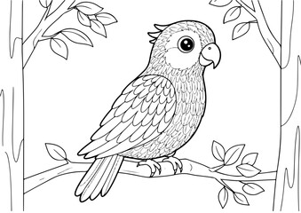 Fototapeta premium cute parrot cartoon outline line art vector illustration for coloring page for chidren's kids, transparent background