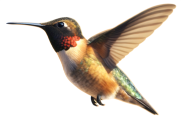 beautiful hummingbird in flight isolated on white background PNG, ai generated