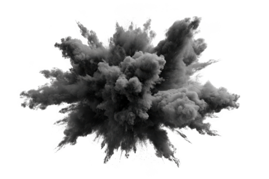 Grey smoke explosion isolated on transparent background