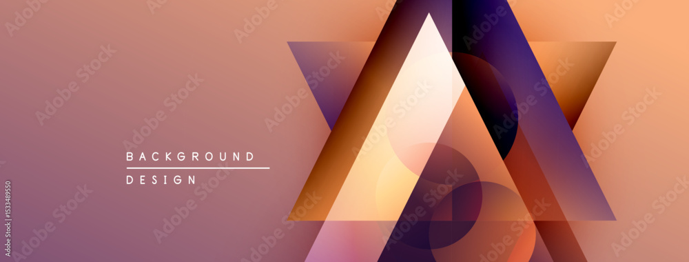 Aufkleber Abstract geometric shapes overlap, creating vibrant color gradients. Design features triangles, circles, soft pinks, purples, oranges.