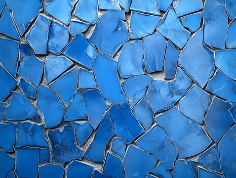 Blue ceramic tile mosaic with abstract broken pieces pattern
