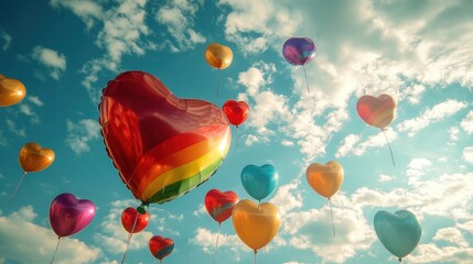 A Box flying on a parachute with pink cloud in valentine day,package flying down from sky and cloud with parachute, concept for delivery service,shopping online,air delivery service.