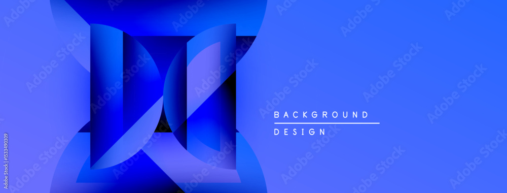 Poster Abstract blue design features layered shapes forming letter. Gradient colors create depth, modern aesthetic. Text reads background design.