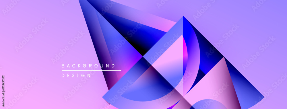 Poster abstract geometric shapes overlap, creating vibrant purple, blue gradients. modern design elements s