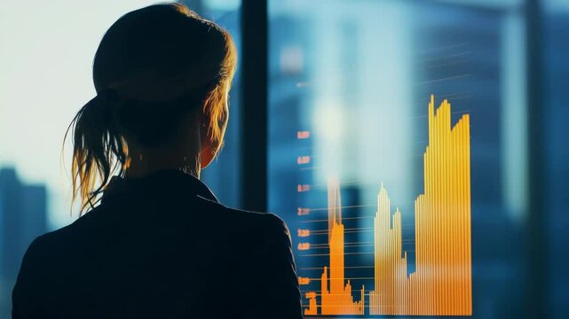 Business woman looking at the statistics of company profit or progress
