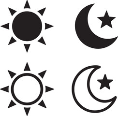 Simple black and white sun and moon icons for various design uses
