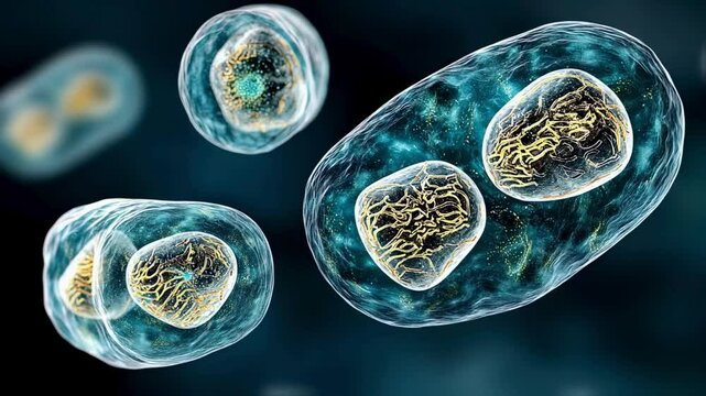 Microscopic View of Binary Fission in Bacteria Cellular Reproduction and Growth