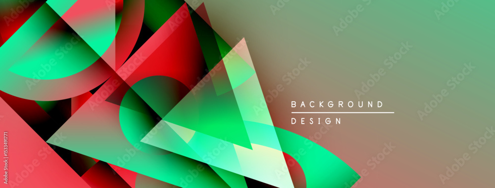 Poster Abstract geometric shapes overlap, creating vibrant red, green gradients. Modern design, suitable background element. Minimalist style.