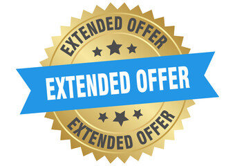 extended offer. extended offer round blue and gold label isolated on transparent background