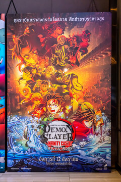 BANGKOK, THAILAND, 13 June 2025 - A beautiful standee of a movie called Demon Slayer: Kimetsu no Yaiba Infinity Castle by Koyoharu Gotouge Display at the cinema to promote the movie