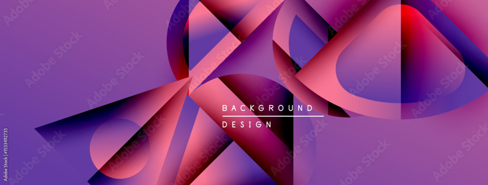 Poster abstract geometric shapes blend purple, pink hues. dynamic composition creates modern background des