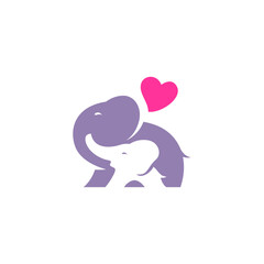 elephant baby symbol with mom love, negative space mascot icon