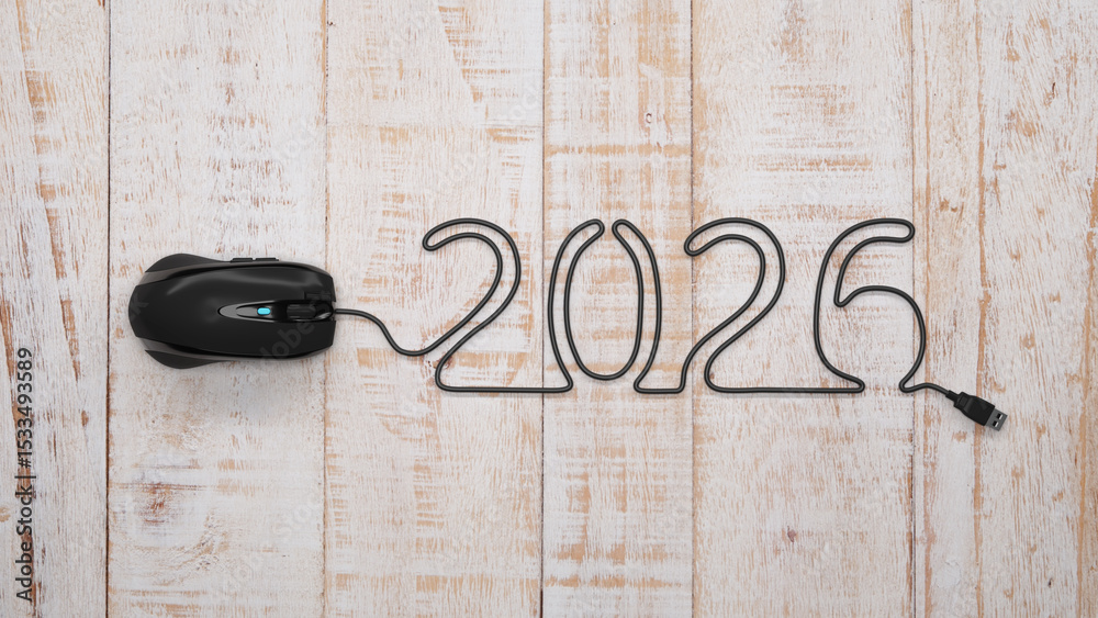 Fototapete new year 2026 creative design concept with computer mouse - 3d rendered image