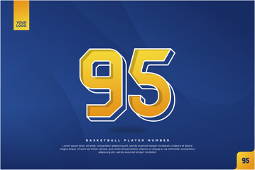 Bold Number 95 in Yellow Gradient with White Outline on Blue Background for Basketball Jersey Design