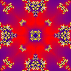 Colorful fractal floral pattern with symmetrical mandala design
